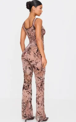 Devore Boning Detail Strappy Flared Jumpsuit-PrettyLittleThing Sale