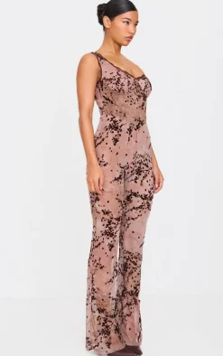 Devore Boning Detail Strappy Flared Jumpsuit-PrettyLittleThing Sale