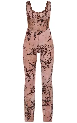 Devore Boning Detail Strappy Flared Jumpsuit-PrettyLittleThing Sale