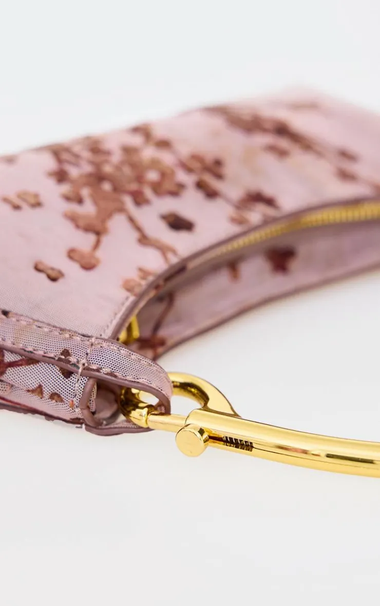 PrettyLittleThing Party Bags*Devore Soft Touch Baguette Metal Trim Handbag