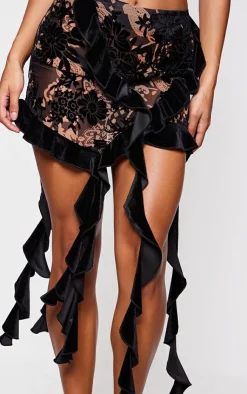 Devore Velvet Ruffle Mini Skirt-PrettyLittleThing