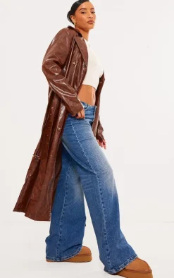 PrettyLittleThing Trench Coats*Distressed Faux Leather Double Breasted Trench Coat