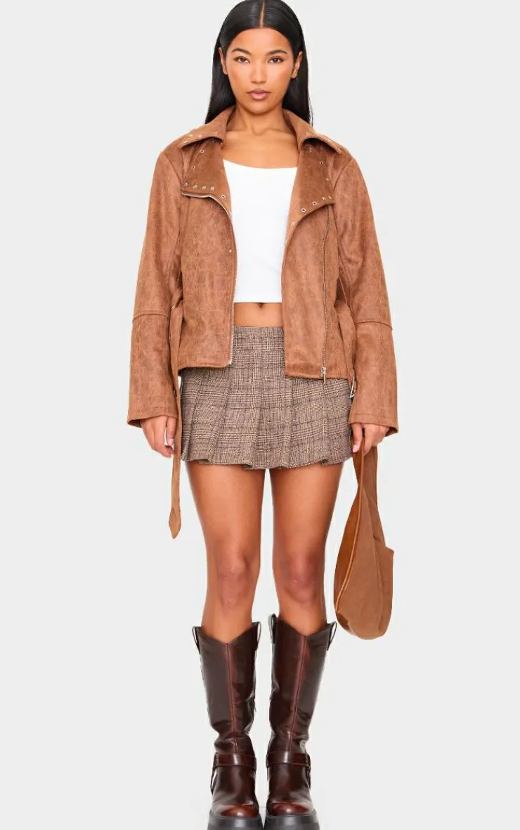 PrettyLittleThing Faux Leather Jackets*Distressed Faux Leather Belted Biker Jacket