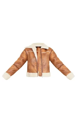 PrettyLittleThing Faux Fur Coats*Distressed Faux Suede Faux Fur Lined Cropped Jacket