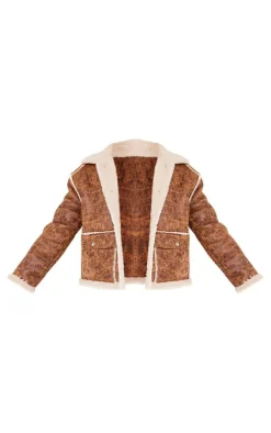 PrettyLittleThing Winter Coats & Jackets*Distressed Pu Borg Detail Collared Jacket