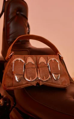 PrettyLittleThing Shoulder Bags*Distressed PU Buckle Baguette Shoulder Bag