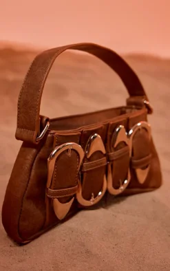 PrettyLittleThing Shoulder Bags*Distressed PU Buckle Baguette Shoulder Bag
