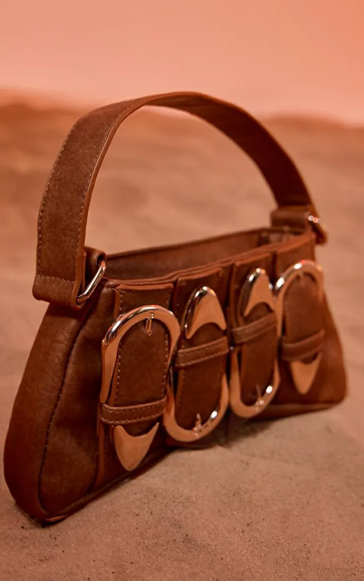 PrettyLittleThing Shoulder Bags*Distressed PU Buckle Baguette Shoulder Bag