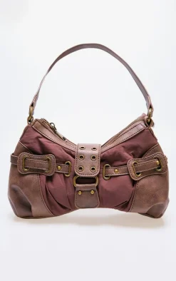 PrettyLittleThing Shoulder Bags*Distressed PU Nylon Detail Shoulder Bag