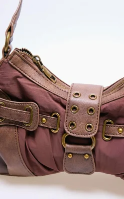 PrettyLittleThing Shoulder Bags*Distressed PU Nylon Detail Shoulder Bag