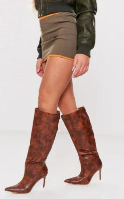 PrettyLittleThing High Heels*Distressed PU Point Toe Stiletto Heeled Knee Boots