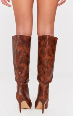 PrettyLittleThing High Heels*Distressed PU Point Toe Stiletto Heeled Knee Boots