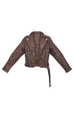 PrettyLittleThing Faux Leather Jackets*Distressed Soft Faux Leather Oversized Biker Jacket