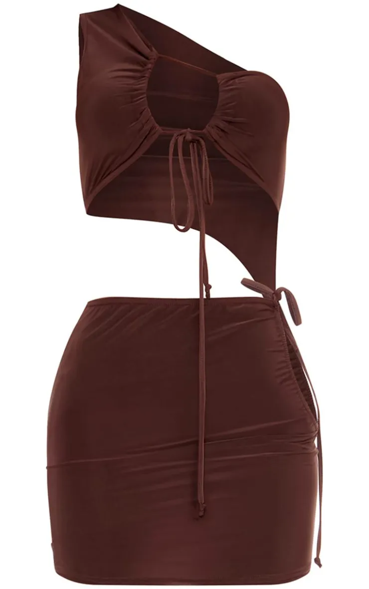 Double Layer Slinky One Shoulder Cut Out Mini Dress-PrettyLittleThing New