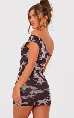 Double Layer Slinky Cow Print Twist Bodycon Dress-PrettyLittleThing Sale