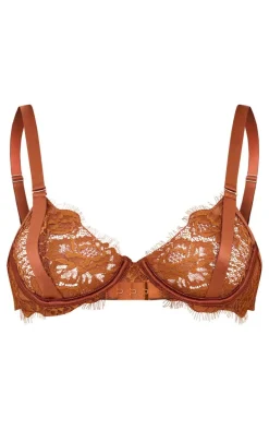 Brown Eyelash Lace Underwired Bra