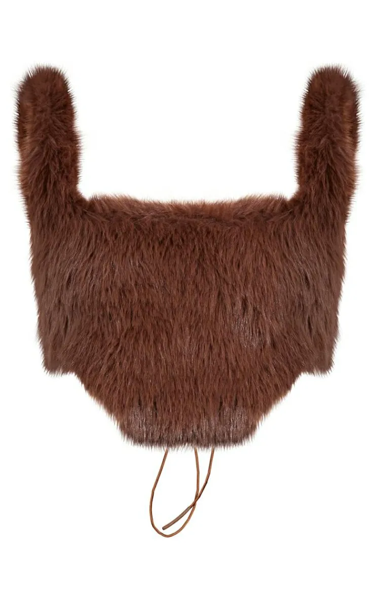 Outlet PrettyLittleThing Faux Fur Corset Crop Top Brown