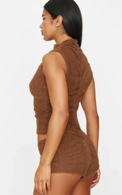 Brown Faux Fur Textured Romper