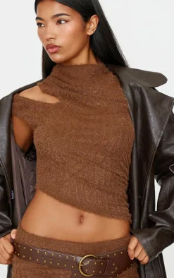 Brown Faux Fur Textured Romper