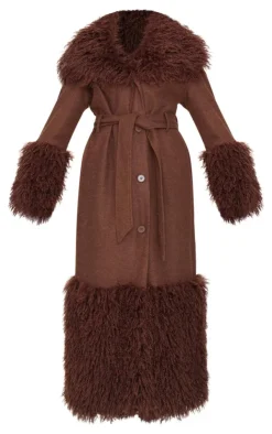 PrettyLittleThing Wool Coats*Faux Fur Trim Contrast Wool Look Coat