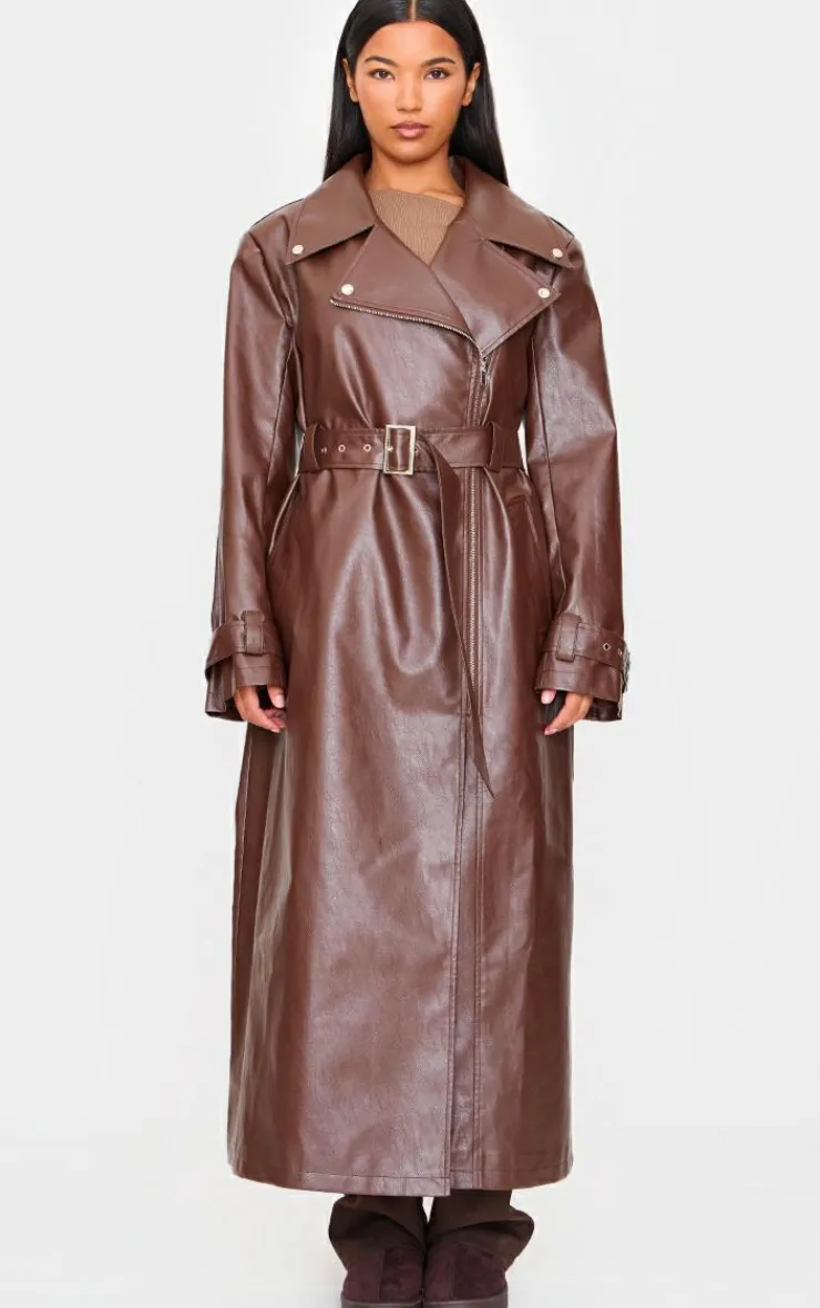 PrettyLittleThing Trench Coats*Faux Leather Belted Trench Coat