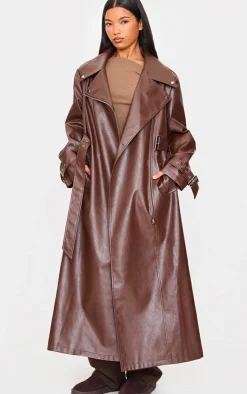 PrettyLittleThing Trench Coats*Faux Leather Belted Trench Coat