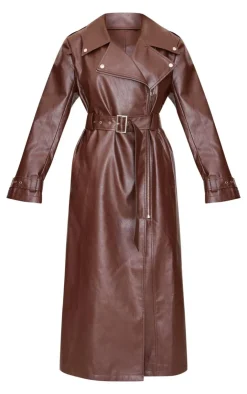 PrettyLittleThing Trench Coats*Faux Leather Belted Trench Coat