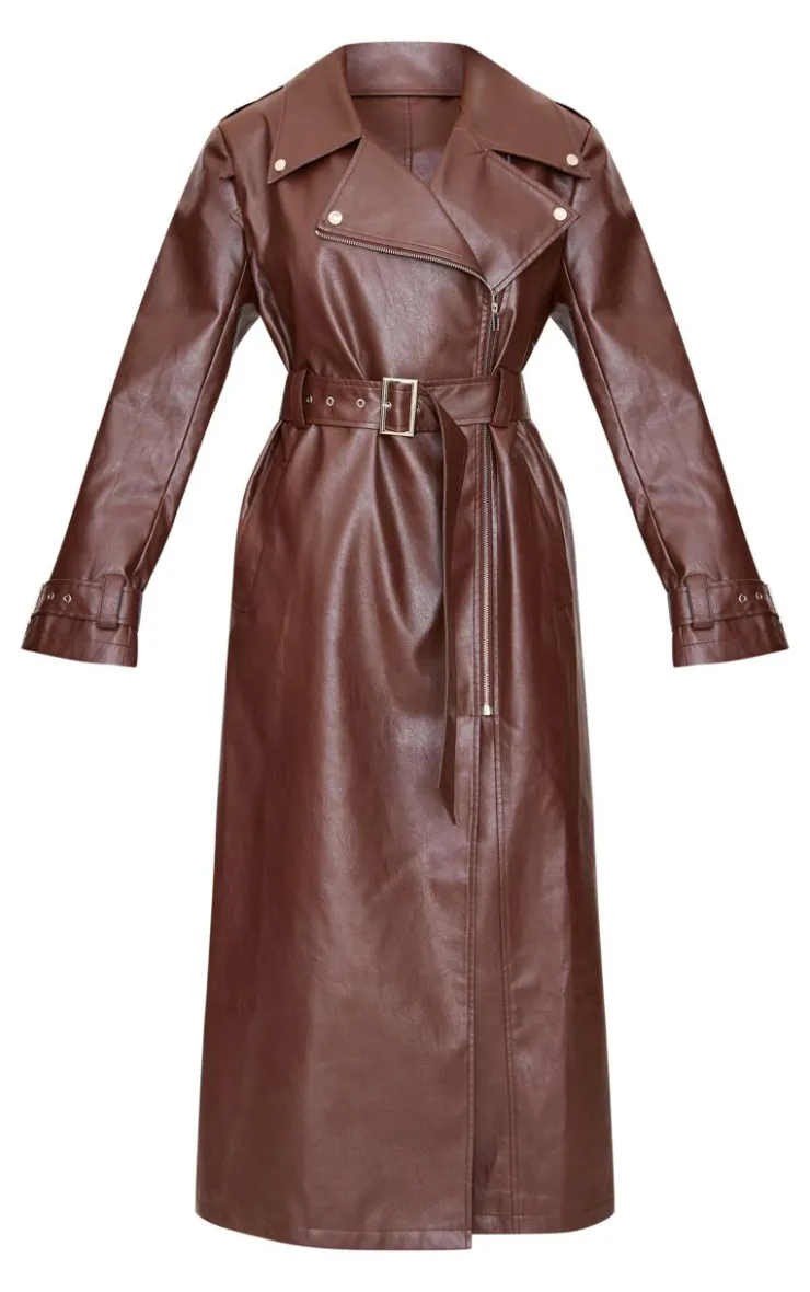 PrettyLittleThing Trench Coats*Faux Leather Belted Trench Coat