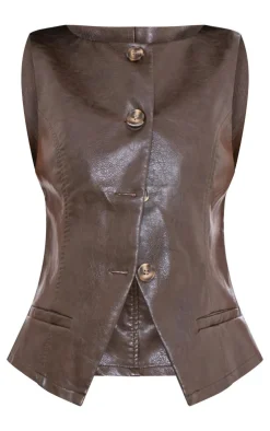 PrettyLittleThing Sleeveless Tops*Faux Leather Boat Neck Vest