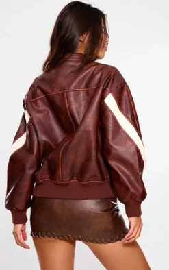 PrettyLittleThing Bomber Jackets*Faux Leather Contrast Panel Longline Bomber Jacket