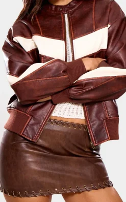PrettyLittleThing Bomber Jackets*Faux Leather Contrast Panel Longline Bomber Jacket