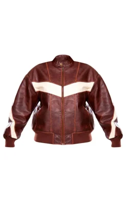 PrettyLittleThing Bomber Jackets*Faux Leather Contrast Panel Longline Bomber Jacket