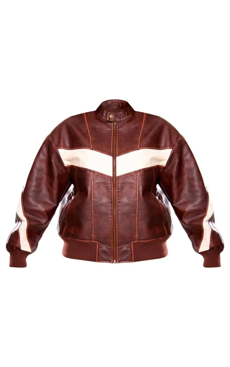PrettyLittleThing Bomber Jackets*Faux Leather Contrast Panel Longline Bomber Jacket