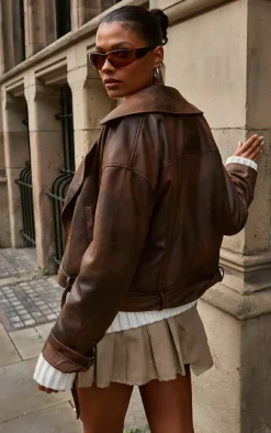PrettyLittleThing Faux Leather Jackets*Faux Leather Distressed Look Relaxed Fit Biker Jacket