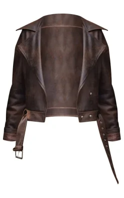 PrettyLittleThing Faux Leather Jackets*Faux Leather Distressed Look Relaxed Fit Biker Jacket