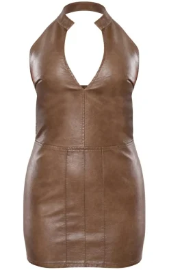 Faux Leather Halterneck Low Back Bodycon Dress-PrettyLittleThing Best