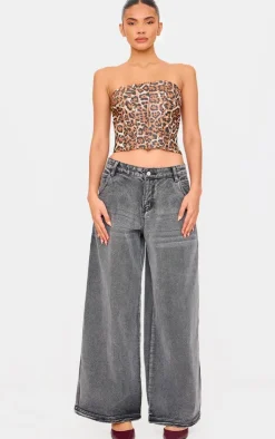 PrettyLittleThing Corsets*Faux Leather Leopard Print Studded Crop Corset
