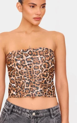 PrettyLittleThing Corsets*Faux Leather Leopard Print Studded Crop Corset