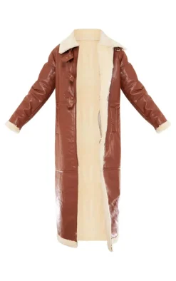 PrettyLittleThing Aviator Jackets*Faux Leather Longline Aviator Belt Detail Coat
