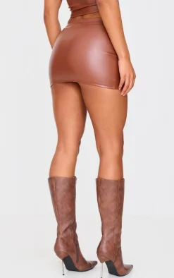 Sale PrettyLittleThing Faux Leather Micro Mini Skirt Brown