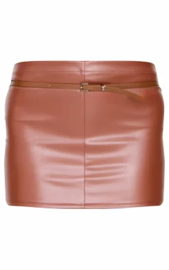 Sale PrettyLittleThing Faux Leather Micro Mini Skirt Brown