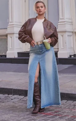 PrettyLittleThing Bomber Jackets*Faux Leather Mottled Texture Zip Detail Bomber Jacket