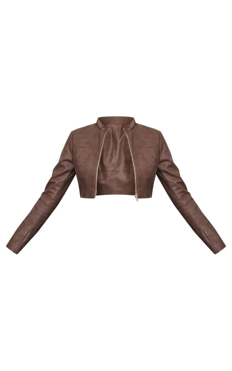 PrettyLittleThing Faux Leather Jackets*Faux Leather Panel Details Biker Jacket