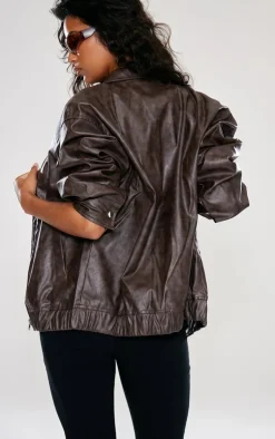 PrettyLittleThing Bomber Jackets*Faux Leather Vintage Look Bomber Jacket