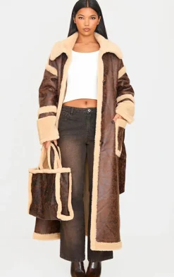 PrettyLittleThing Faux Leather Jackets*Faux Leather Vintage Look Borg Coat