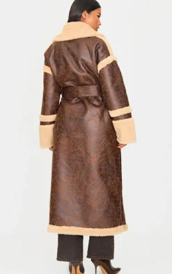 PrettyLittleThing Faux Leather Jackets*Faux Leather Vintage Look Borg Coat