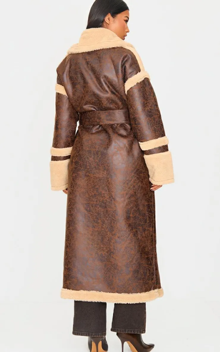 PrettyLittleThing Faux Leather Jackets*Faux Leather Vintage Look Borg Coat