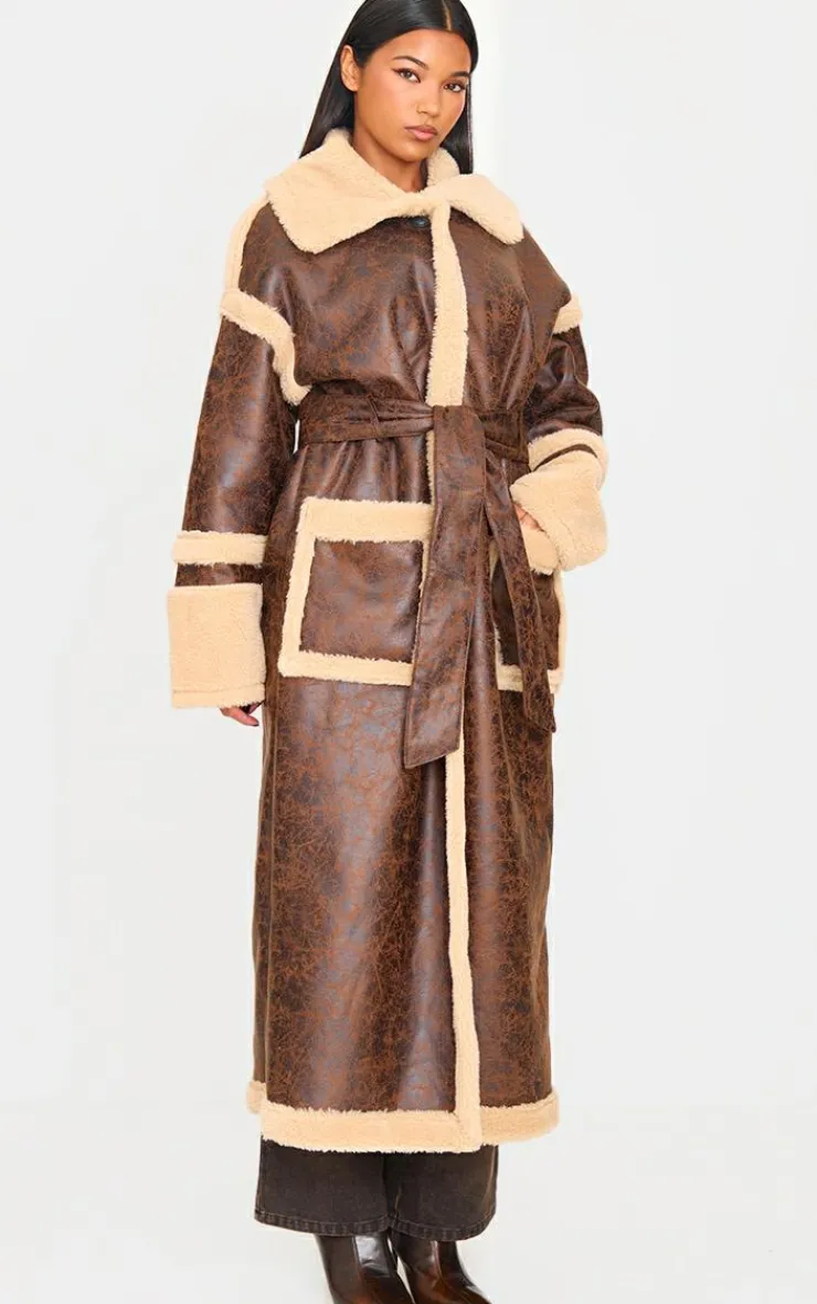 PrettyLittleThing Faux Leather Jackets*Faux Leather Vintage Look Borg Coat