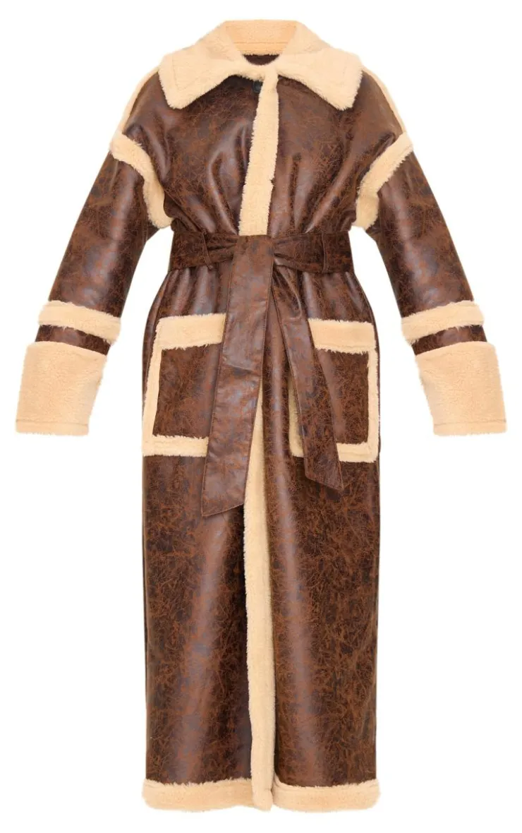 PrettyLittleThing Faux Leather Jackets*Faux Leather Vintage Look Borg Coat
