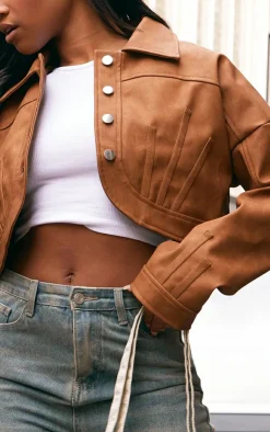 PrettyLittleThing Faux Leather Jackets*Faux Leather Western Detail Curved Hem Jacket